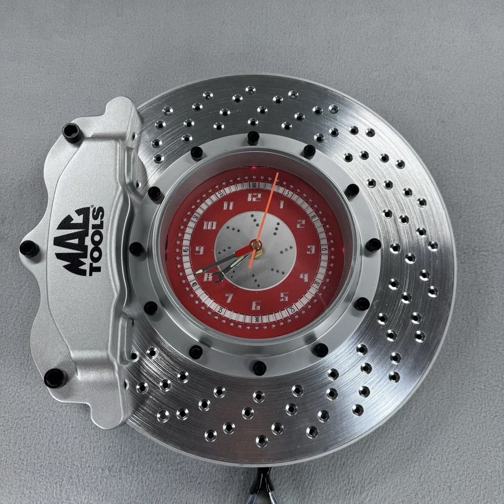 Rare MAC TOOLS SILVER BRAKE CALIPER ROTOR HANGING WALL CLOCK - HTF Tested